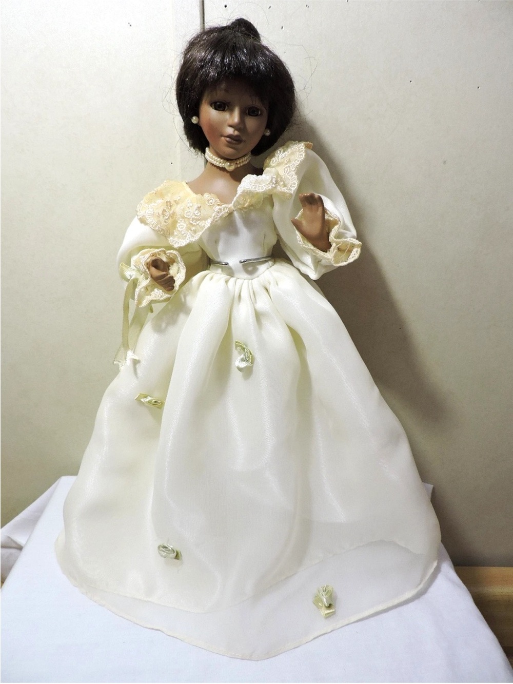 Avon 2000 Porcelain Doll African American Porcelain Doll 16 Inches tall w/ Stand